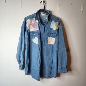 Blue Mountain Embroidered Denim w/ Hearts Size Large Vtg Western‎ Workwear